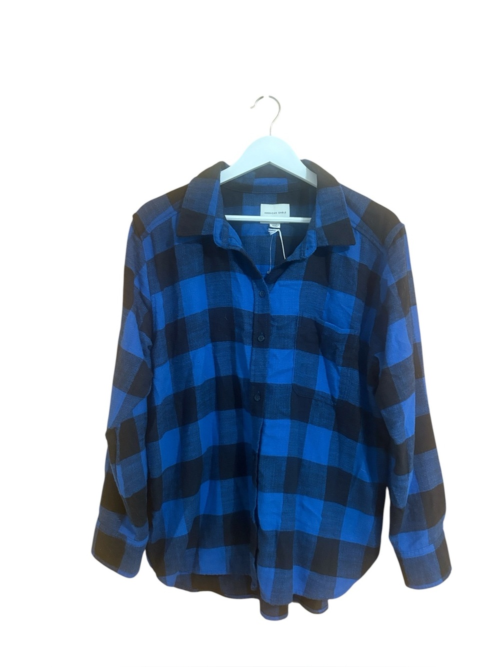 American Eagle Size Medium Boyfriend Fit Blue Flannel Shirt New With Tags